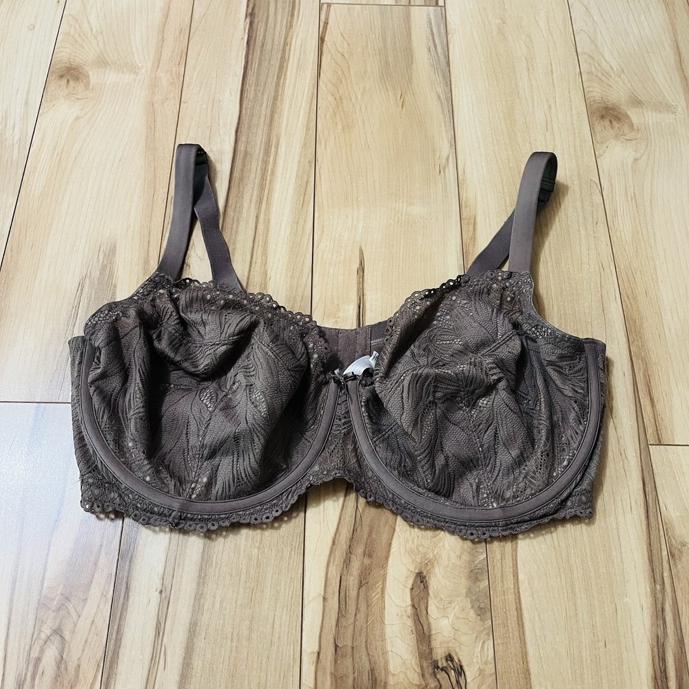 Cacique Unlined Balconette Bra 42G Tan Lace Curvy Cup Underwire